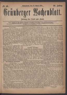 Gr&uuml;nberger Wochenblatt: Zeitung f&uuml;r Stadt und Land, No. 46. (17. April 1880)