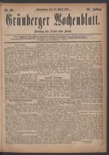 Grünberger Wochenblatt: Zeitung für Stadt und Land, No. 46. (17. April 1880)