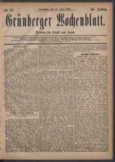 Grünberger Wochenblatt: Zeitung für Stadt und Land, No. 73. (22. Juni 1880)