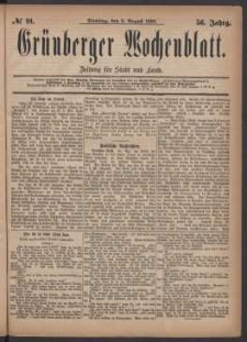 Gr&uuml;nberger Wochenblatt: Zeitung f&uuml;r Stadt und Land, No. 91. (3. August 1880)