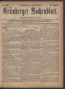 Grünberger Wochenblatt: Zeitung für Stadt und Land, No. 105. (4. September 1880)