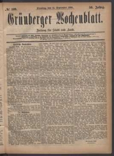 Gr&uuml;nberger Wochenblatt: Zeitung f&uuml;r Stadt und Land, No. 109. (14. September 1880)