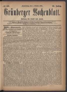 Gr&uuml;nberger Wochenblatt: Zeitung f&uuml;r Stadt und Land, No. 119. (7. Oktober 1880)