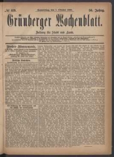 Grünberger Wochenblatt: Zeitung für Stadt und Land, No. 119. (7. Oktober 1880)