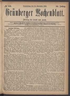 Gr&uuml;nberger Wochenblatt: Zeitung f&uuml;r Stadt und Land, No. 140. (25. November 1880)