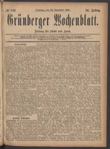 Gr&uuml;nberger Wochenblatt: Zeitung f&uuml;r Stadt und Land, No. 142. (30. November 1880)
