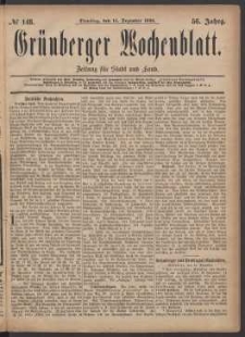 Grünberger Wochenblatt: Zeitung für Stadt und Land, No. 148. (14. Dezember 1880)