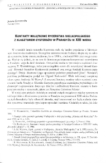 Kontakty majątkowe rycerstwa wielkopolskiego z klasztorem cysters&oacute;w w Paradyżu w XIII wieku