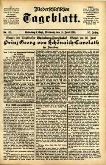 Niederschlesisches Tageblatt, no 137 (Grünberg i. Schl., Mittwoch, den 15. Juni 1898)