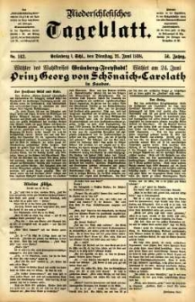 Niederschlesisches Tageblatt, no 142 (Grünberg i. Schl., Dienstag, den 21. Juni 1898)