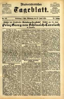 Niederschlesisches Tageblatt, no 143 (Grünberg i. Schl., Mittwoch, den 22. Juni 1898)