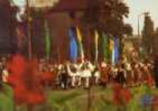 Zielona G&oacute;ra; Miedzynarodowy Festiwal Zespoł&oacute;w Pieśni i Tańca; turecki zesp&oacute;ł "Bakirk&ouml;y Halkevi" z Istambułu w korowodzie winobraniowym