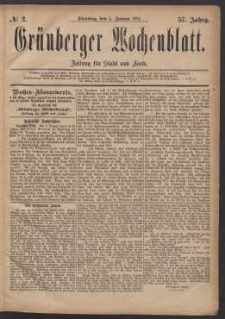 Gr&uuml;nberger Wochenblatt: Zeitung f&uuml;r Stadt und Land, No. 2. (4. Januar 1881)
