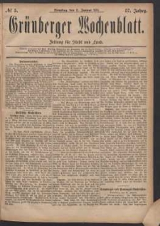 Gr&uuml;nberger Wochenblatt: Zeitung f&uuml;r Stadt und Land, No. 5. (11. Januar 1881)