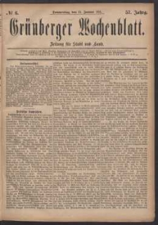 Grünberger Wochenblatt: Zeitung für Stadt und Land, No. 6. (13. Januar 1881)