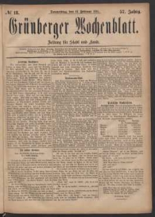 Grünberger Wochenblatt: Zeitung für Stadt und Land, No. 18. (10. Februar 1881)