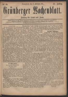 Grünberger Wochenblatt: Zeitung für Stadt und Land, No. 19. (12. Februar 1881)