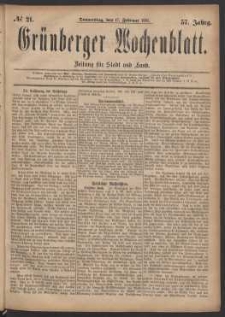 Grünberger Wochenblatt: Zeitung für Stadt und Land, No. 21. (17. Februar 1881)
