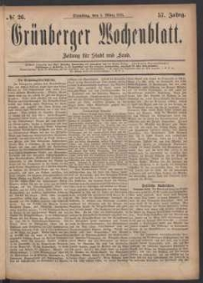 Gr&uuml;nberger Wochenblatt: Zeitung f&uuml;r Stadt und Land, No. 26. (1. M&auml;rz 1881)