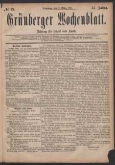 Grünberger Wochenblatt: Zeitung für Stadt und Land, No. 29. (8. März 1881)