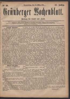 Gr&uuml;nberger Wochenblatt: Zeitung f&uuml;r Stadt und Land, No. 30. (10. M&auml;rz 1881)