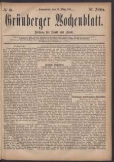 Gr&uuml;nberger Wochenblatt: Zeitung f&uuml;r Stadt und Land, No. 34. (19. M&auml;rz 1881)