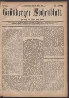 Grünberger Wochenblatt: Zeitung für Stadt und Land, No. 34. (19. März 1881)