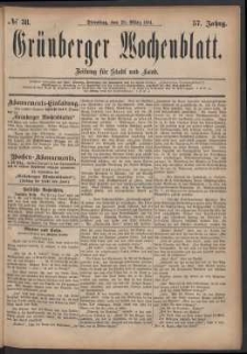 Grünberger Wochenblatt: Zeitung für Stadt und Land, No. 38. (29. März 1881)