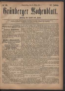 Grünberger Wochenblatt: Zeitung für Stadt und Land, No. 39. (31. März 1881)