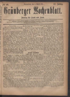 Grünberger Wochenblatt: Zeitung für Stadt und Land, No. 40. (2. April 1881)