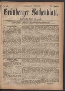 Grünberger Wochenblatt: Zeitung für Stadt und Land, No. 42. (7. April 1881)