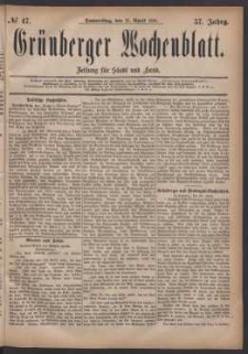 Grünberger Wochenblatt: Zeitung für Stadt und Land, No. 47. (21. April 1881)