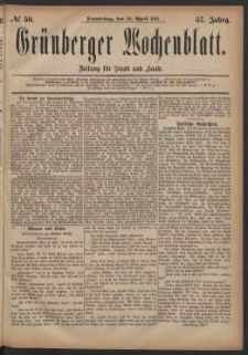 Grünberger Wochenblatt: Zeitung für Stadt und Land, No. 50. (28. April 1881)