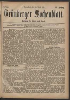 Gr&uuml;nberger Wochenblatt: Zeitung f&uuml;r Stadt und Land, No. 51. (30. April 1881)