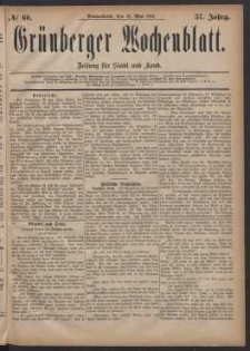 Gr&uuml;nberger Wochenblatt: Zeitung f&uuml;r Stadt und Land, No. 60. (21. Mai 1881)
