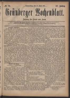 Grünberger Wochenblatt: Zeitung für Stadt und Land, No. 70. (16. Juni 1881)