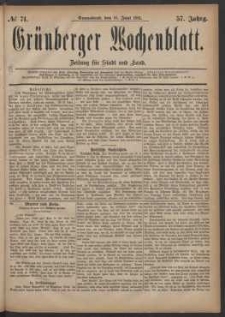 Grünberger Wochenblatt: Zeitung für Stadt und Land, No. 71. (18. Juni 1881)