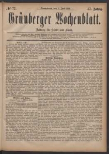 Grünberger Wochenblatt: Zeitung für Stadt und Land, No. 77. (2. Juli 1881)
