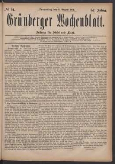 Gr&uuml;nberger Wochenblatt: Zeitung f&uuml;r Stadt und Land, No. 94. (11. August 1881)