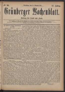 Gr&uuml;nberger Wochenblatt: Zeitung f&uuml;r Stadt und Land, No. 96. (16. August 1881)