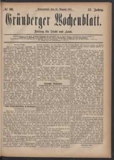 Gr&uuml;nberger Wochenblatt: Zeitung f&uuml;r Stadt und Land, No. 98. (20. August 1881)