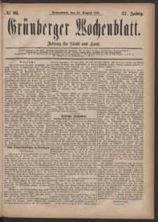 Grünberger Wochenblatt: Zeitung für Stadt und Land, No. 98. (20. August 1881)