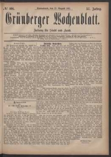 Grünberger Wochenblatt: Zeitung für Stadt und Land, No. 101. (27. August 1881)