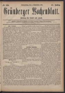 Grünberger Wochenblatt: Zeitung für Stadt und Land, No. 103. (1. September 1881)