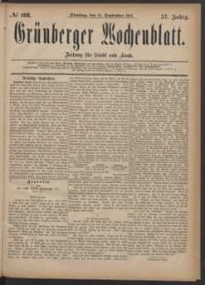 Grünberger Wochenblatt: Zeitung für Stadt und Land, No. 108. (13. September 1881)