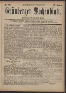 Gr&uuml;nberger Wochenblatt: Zeitung f&uuml;r Stadt und Land, No. 109. (15. September 1881)