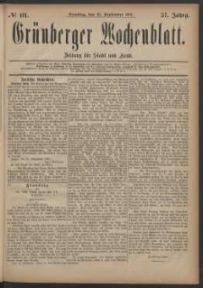 Grünberger Wochenblatt: Zeitung für Stadt und Land, No. 111. (20. September 1881)