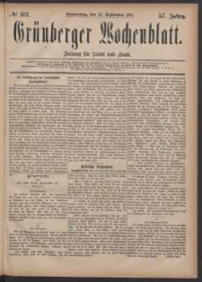 Grünberger Wochenblatt: Zeitung für Stadt und Land, No. 112. (22. September 1881)
