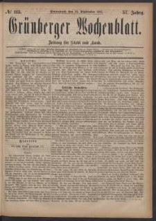 Grünberger Wochenblatt: Zeitung für Stadt und Land, No. 113. (24. September 1881)