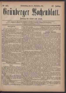 Gr&uuml;nberger Wochenblatt: Zeitung f&uuml;r Stadt und Land, No. 115. (29. September 1881)